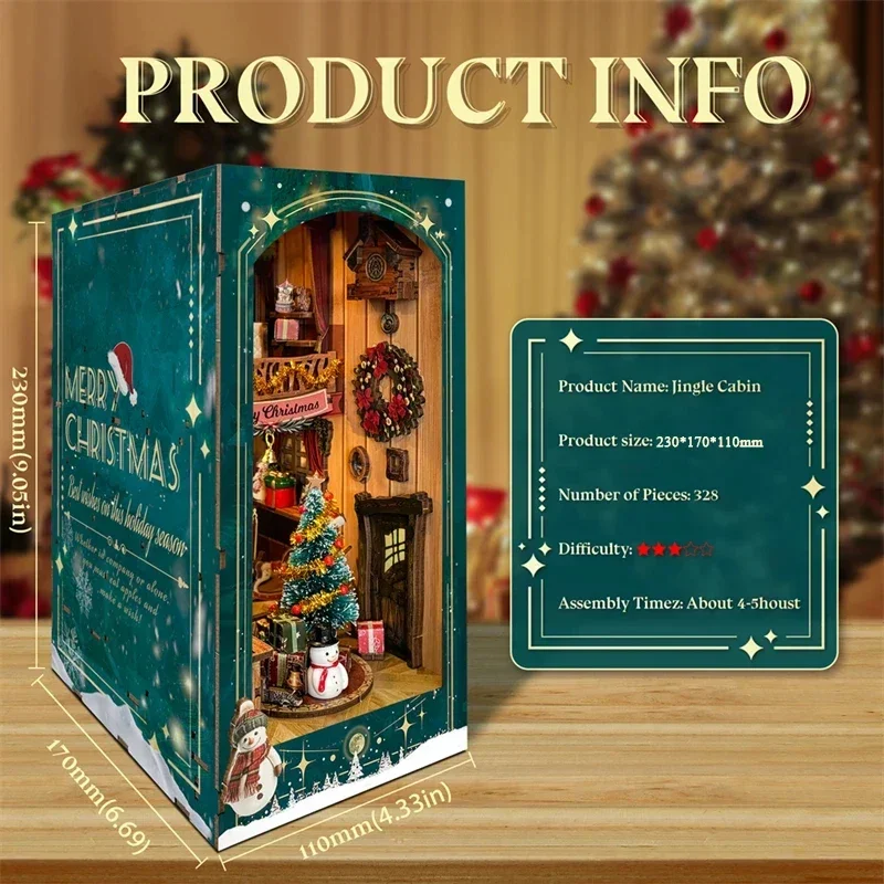 Diy Wooden Book Nook Kit Shelf Insert - Joyeux Noël, kit miniature de bibliothèque